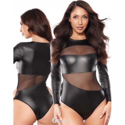 * AXAMI Zwarte Body lederlook met Tule