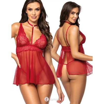 * BEAUTYNIGHT Babydoll met string kersenrood
