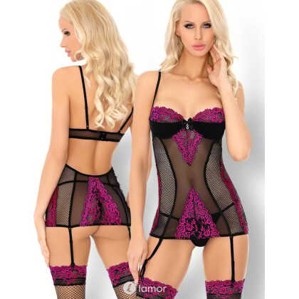 * COFASHION Zwart roze babydoll Sidonia