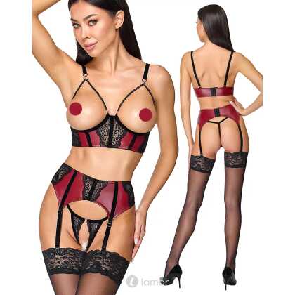 * COTTELLI 3-Delig Jarretel Set Rood Zwart