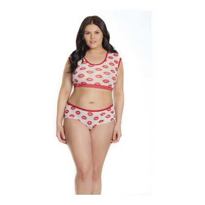 Coquette Crop Top en Shorts met Lippenprint - Plus Size