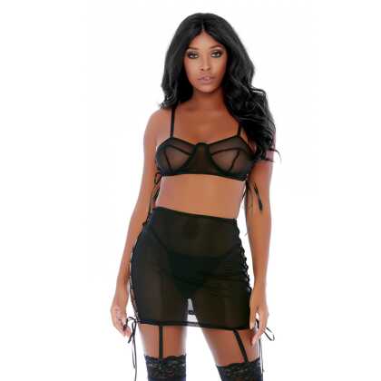 Forplay Doe de O-ring erop - Lingerie Rok Set - M