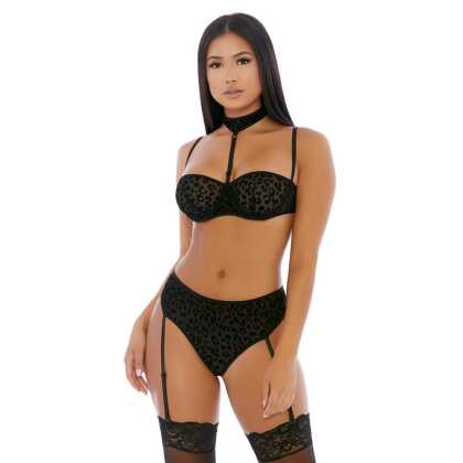 Forplay On the Prowl Choker Lingerie Set - L - Zwart