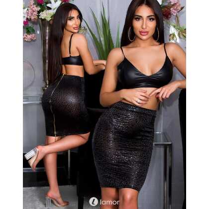 * KOUCLA Sexy wetlook pencil rok met leopard print (S)