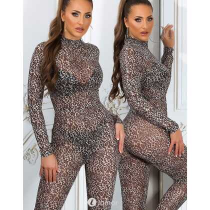 * KOUCLA Transparante catsuit in leobeige