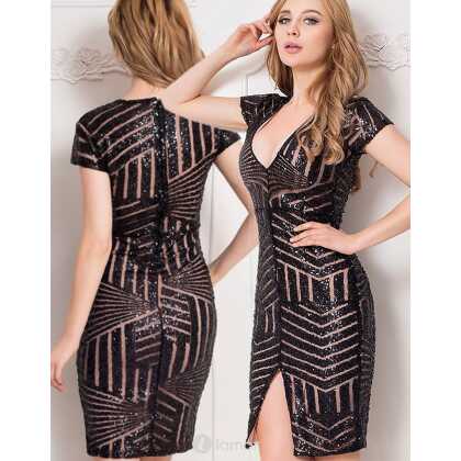LAMOR Zwarte bodycon jurk met pailletten (S/M)
