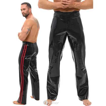 * LATE X Latex broek bootcut zwart/rood