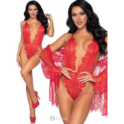 * LEG AVENUE 3 Delige Kanten Body Set Met Badjas Rood