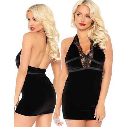 * LEG AVENUE Fluwelen Halter Mini Jurk Met Open Rug