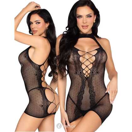 * LEG AVENUE Gestipte Halter Mini Jurk