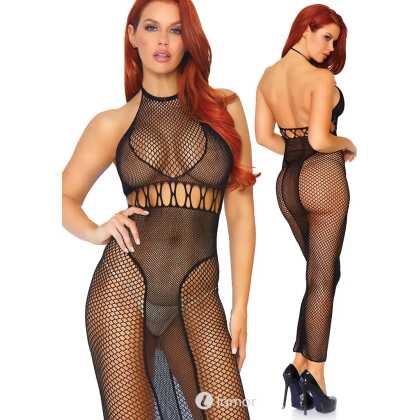 * LEG AVENUE Halter Netjurk Met Open Rug Zwart