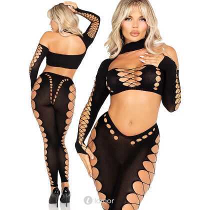 * LEG AVENUE Naadloze Crop Top En Legging Met Uitsnijdingen Zwart