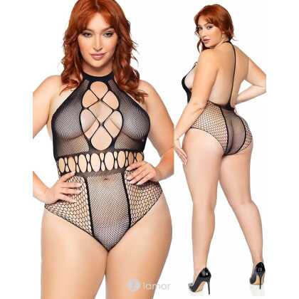 * LEG AVENUE Plus Naadloze Halter Body Zwart