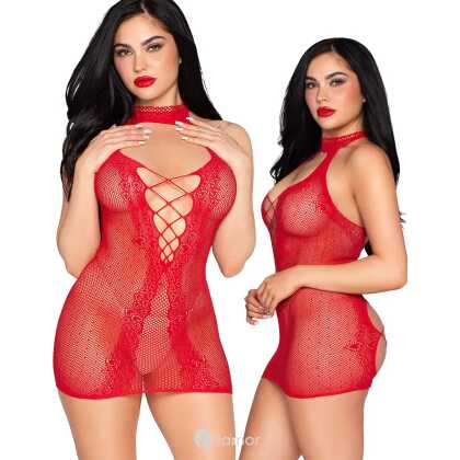 * LEG AVENUE Rode Gestipte Halter Mini Jurk