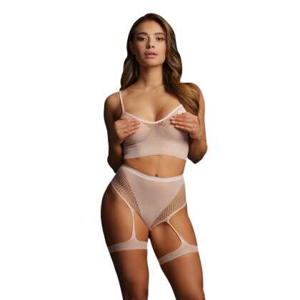 Le Désir by Shots 2-delige BH-set met jarretels - One size - Roze