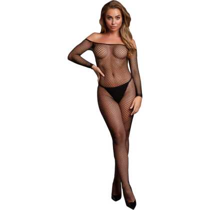 Le Désir by Shots Bodystocking OffShoulder Neck - Fishnet / Open - OS - Zwart