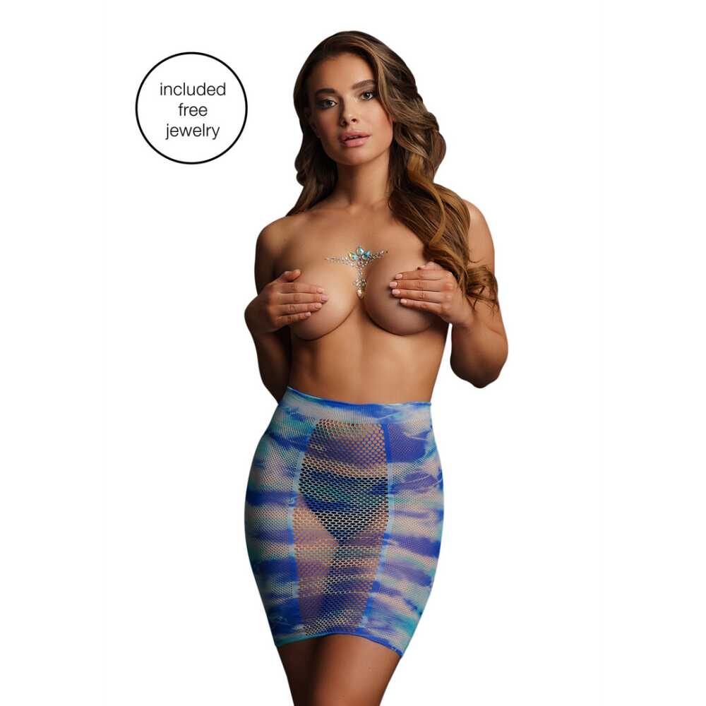 Le Désir by Shots High-Waist Fishnet Rok en Dazzling Cleavage Bling Sticker - One Size - Multicolor