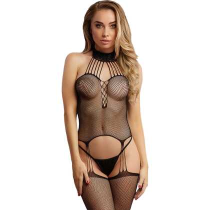 Le Désir by Shots Suspender Fishnet Choker Bodystocking - Één maat