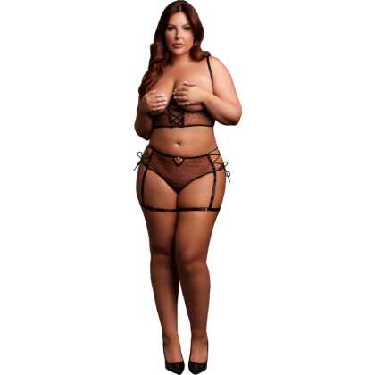 Le Désir by Shots Twee delige set met onderwired open-cup bh en panty met gespen - Plus Size - Zwart