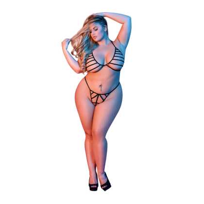 Magic Silk Beha en G-string Set met Bandjes - 2X - Zwart