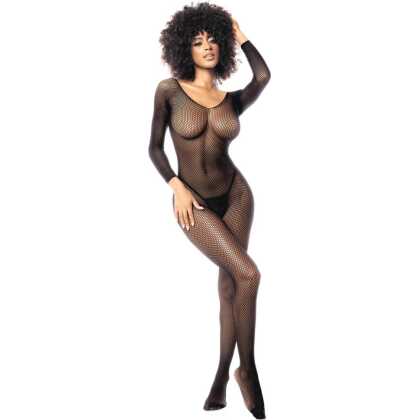 Mapalé Langarmige Visnet Bodystocking - Één maat - Zwart