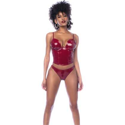 Mapalé Twee Delige Bustier Set - L - Glanzend Wijnrood