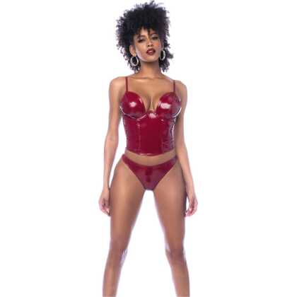 Mapalé Twee-delige Bustier Set - XL - Glanzend Wijnrood
