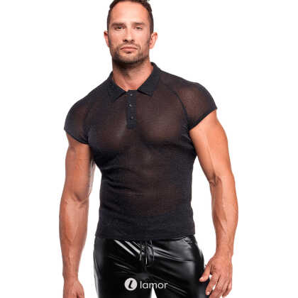 * NOIR handmade Heren Tulle Polo met Zilver glans