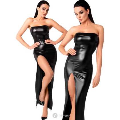 * NOIR handmade Lange strappless wetlook jurk
