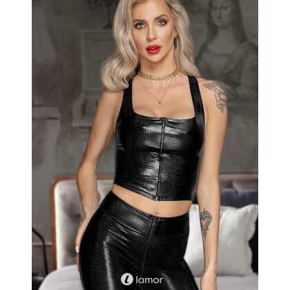 * NOIR handmade Snake wetlook top met rittsluiting - F275