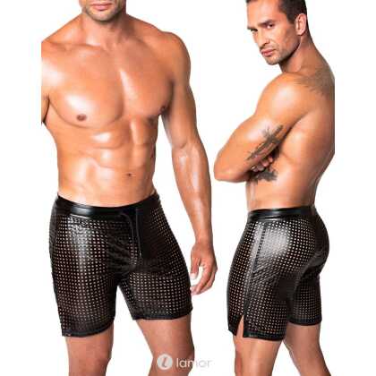 * NOIR handmade Wetlook Heren short met veter