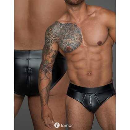 * NOIR handmade Wetlook heren short met rits