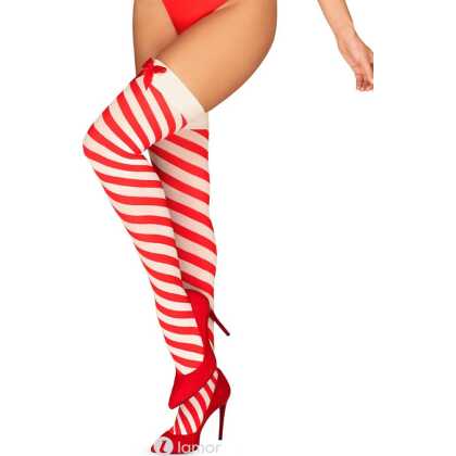 * OBSESSIVE Wit Rood gestreepte Kissmas stockings