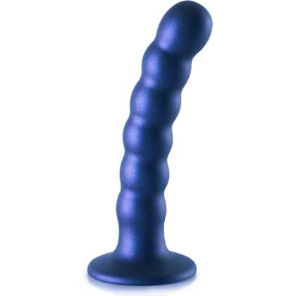 Ouch! by Shots Beaded Silicone G-Spot Dildo - 5'' / 13 cm - Metallic Blauw