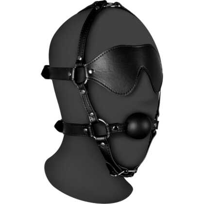 Ouch! by Shots Blindfolded Head Harness met Solid Ball Gag - Zwart