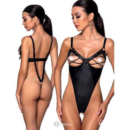 * PASSION Zwarte kunstleren body ouvert