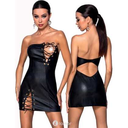 * PASSION Zwarte kunstleren chemise