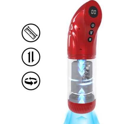 Pumped by Shots StrokeMate - Zuig- en Draaipomp met Stootfunctie - Metallic Rood