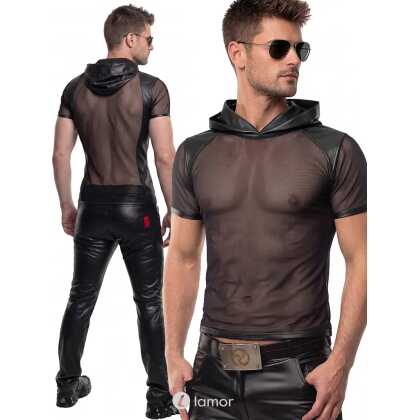 * RFP Heren mesh T-shirt met capuchon zwart