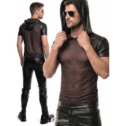 * RFP Heren mesh T-shirt met capuchon zwart