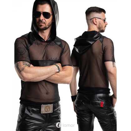 * RFP Mesh shirt met capuchon zwart slim fit