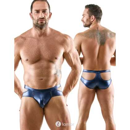 * SVENJOYMENT Slip metallic blauw met cut-outs
