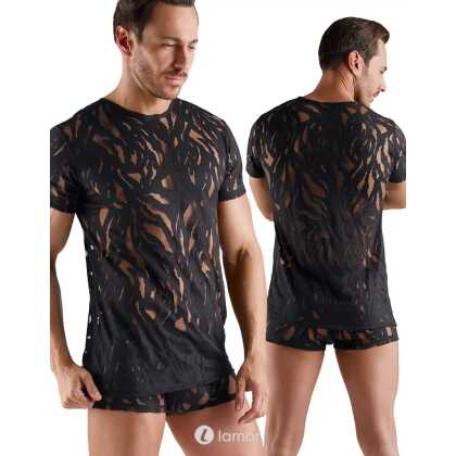 * SVENJOYMENT Transparant heren shirt zwart stretch